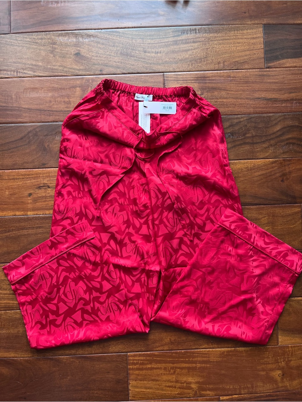 Agent Provocateur Red silk Satin Pajama Pants with Subtle Jacquard Pattern
